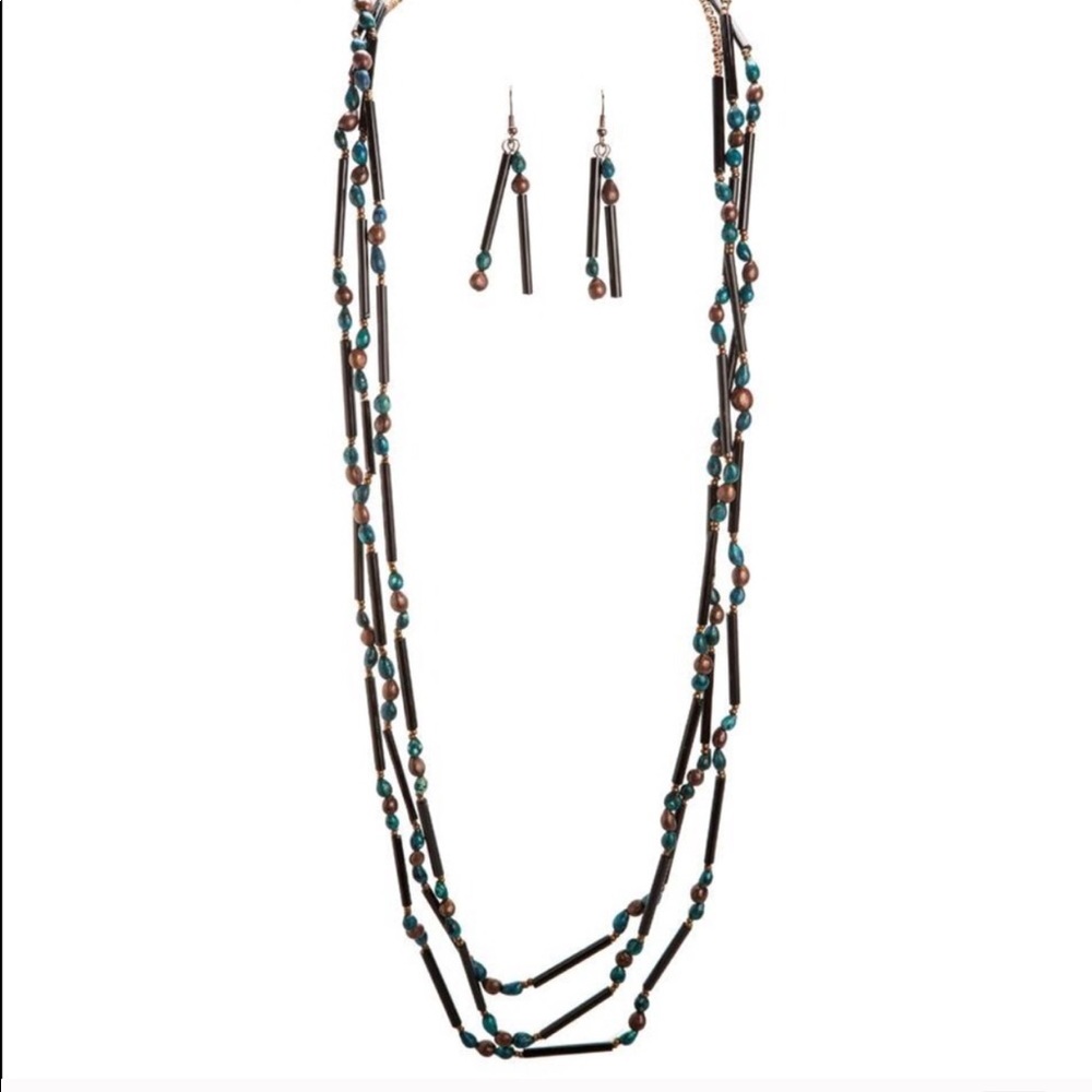 Teal oval bead necklace set